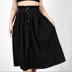 SOLD- Disturbia Black Rite Midi Linen Skirt